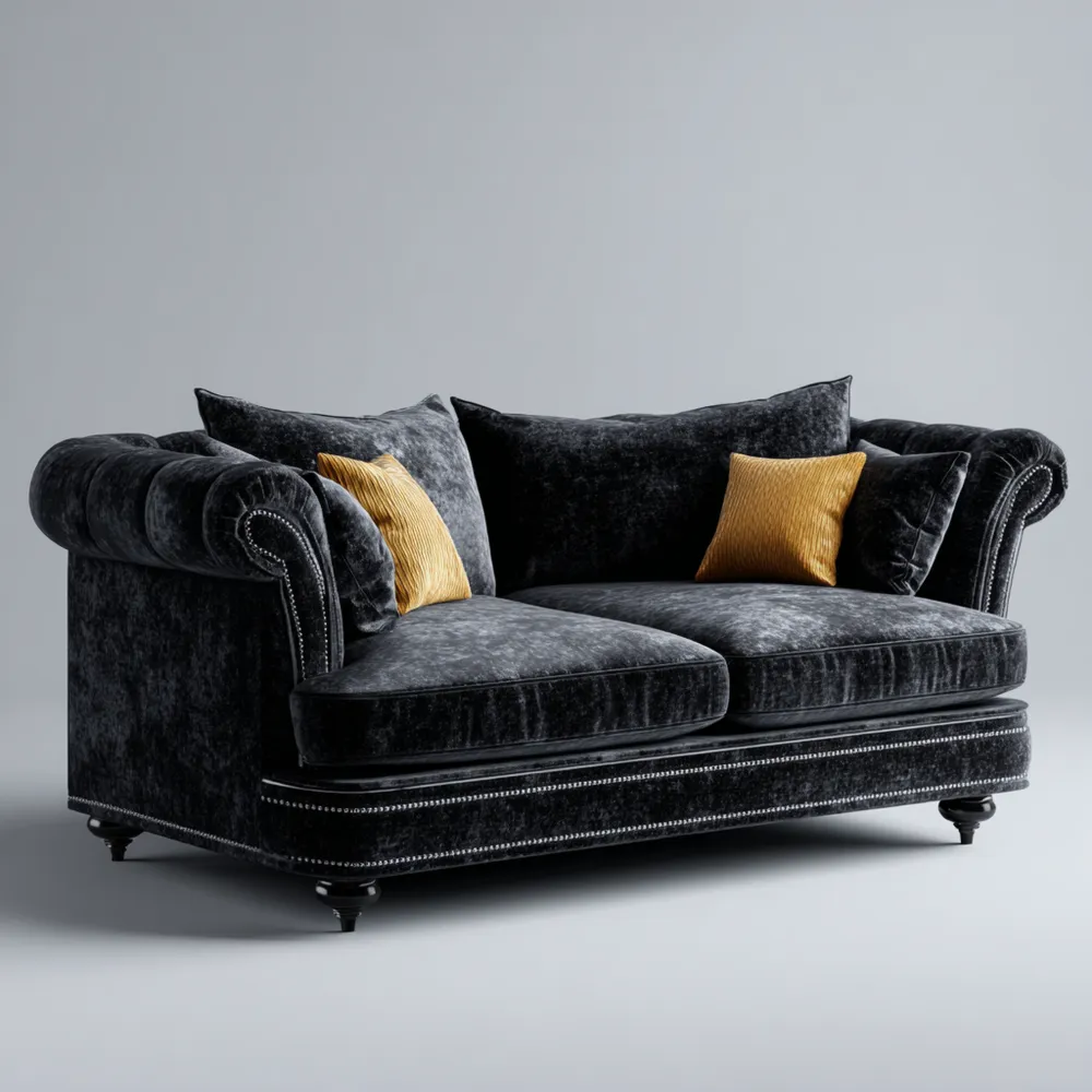 2-Sitzer-Sofa Velours Schwarz 180x90x85 cm - Klassisches Design