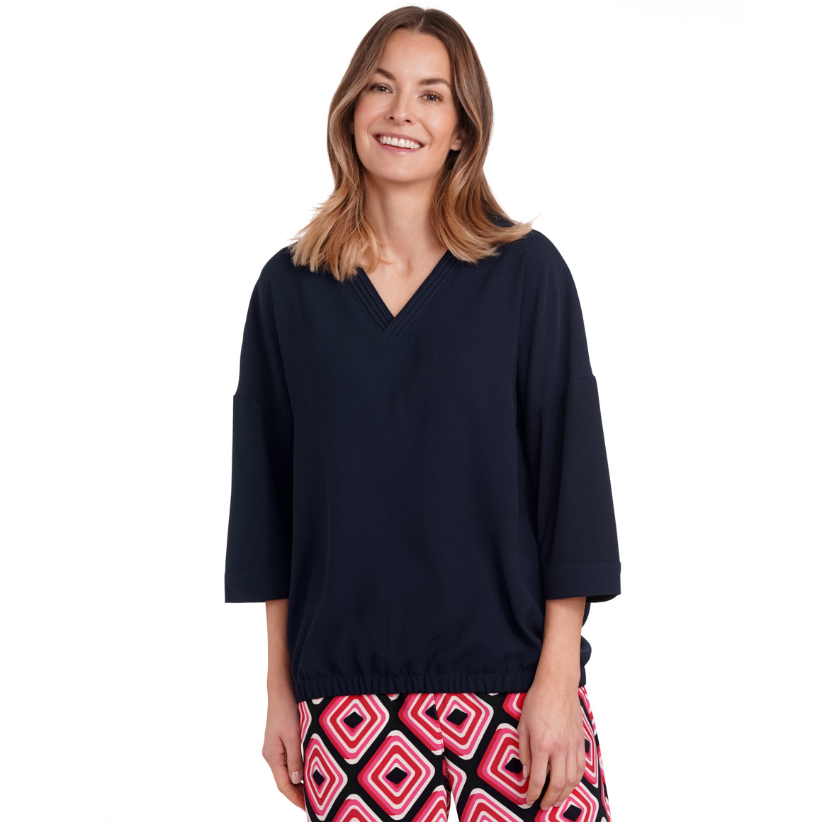 Gina Benotti Damen Bluse mit elastischem Saum dunkelblau