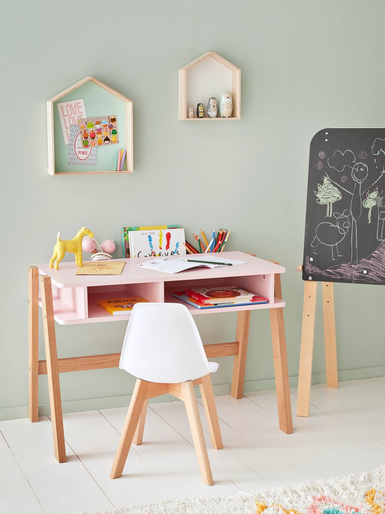 Cadeira infantil escandinava, altura do assento 45 cm, branca lisa