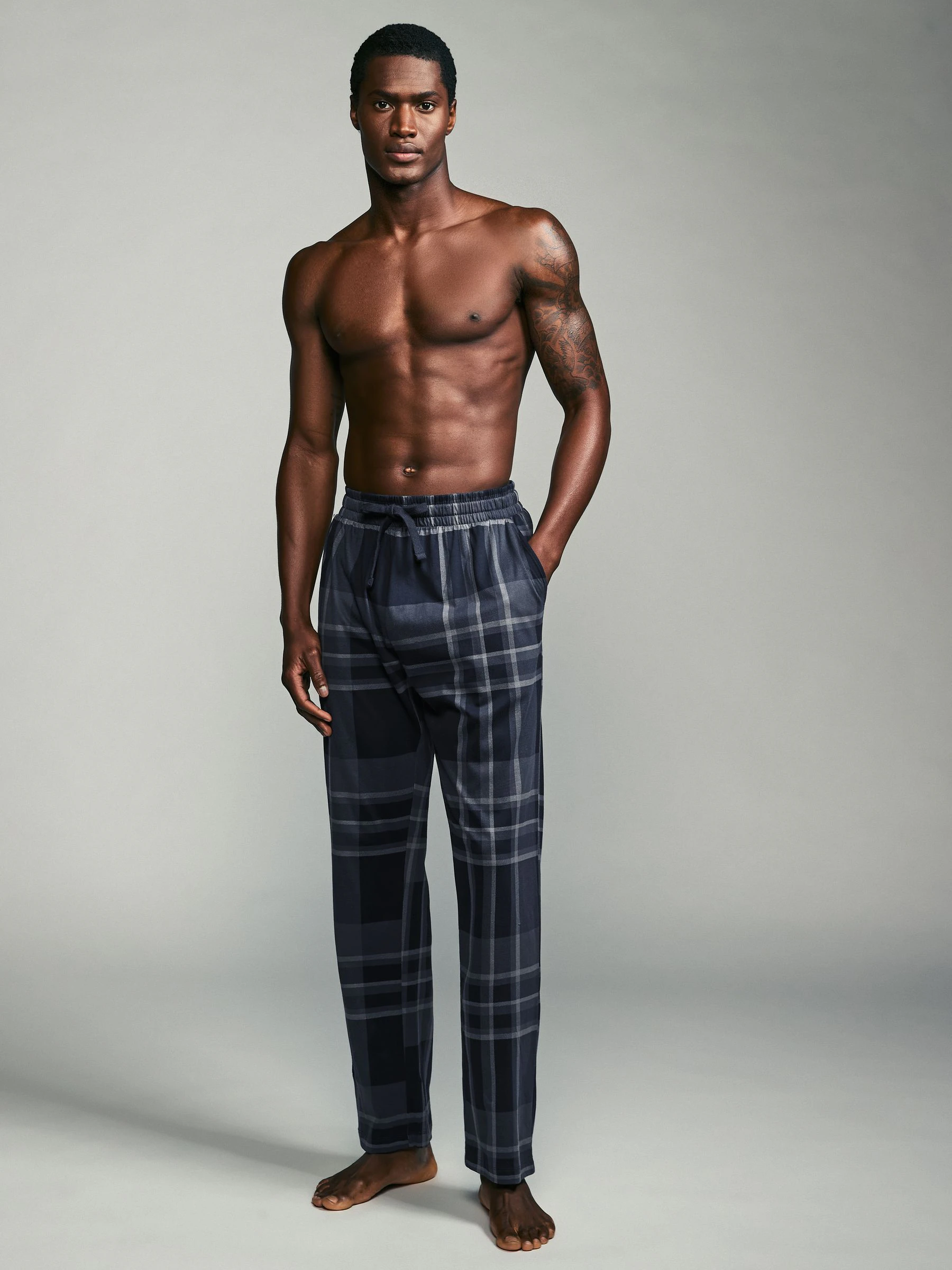 Zwart/marineblauw geruit - Jersey 100% Cotton Pyjama Bottoms 2 Pack