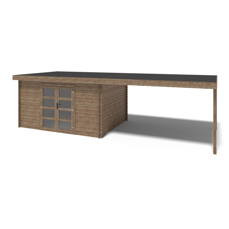 Abri de jardin en bois - 12m2 - 8x3m - traité - ep. 28mm - couleur: marron