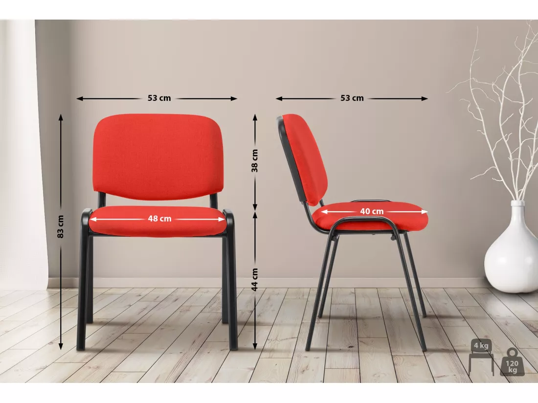 Chaise de conférence - Tissu & Métal noir mat - Rouge - Ken
