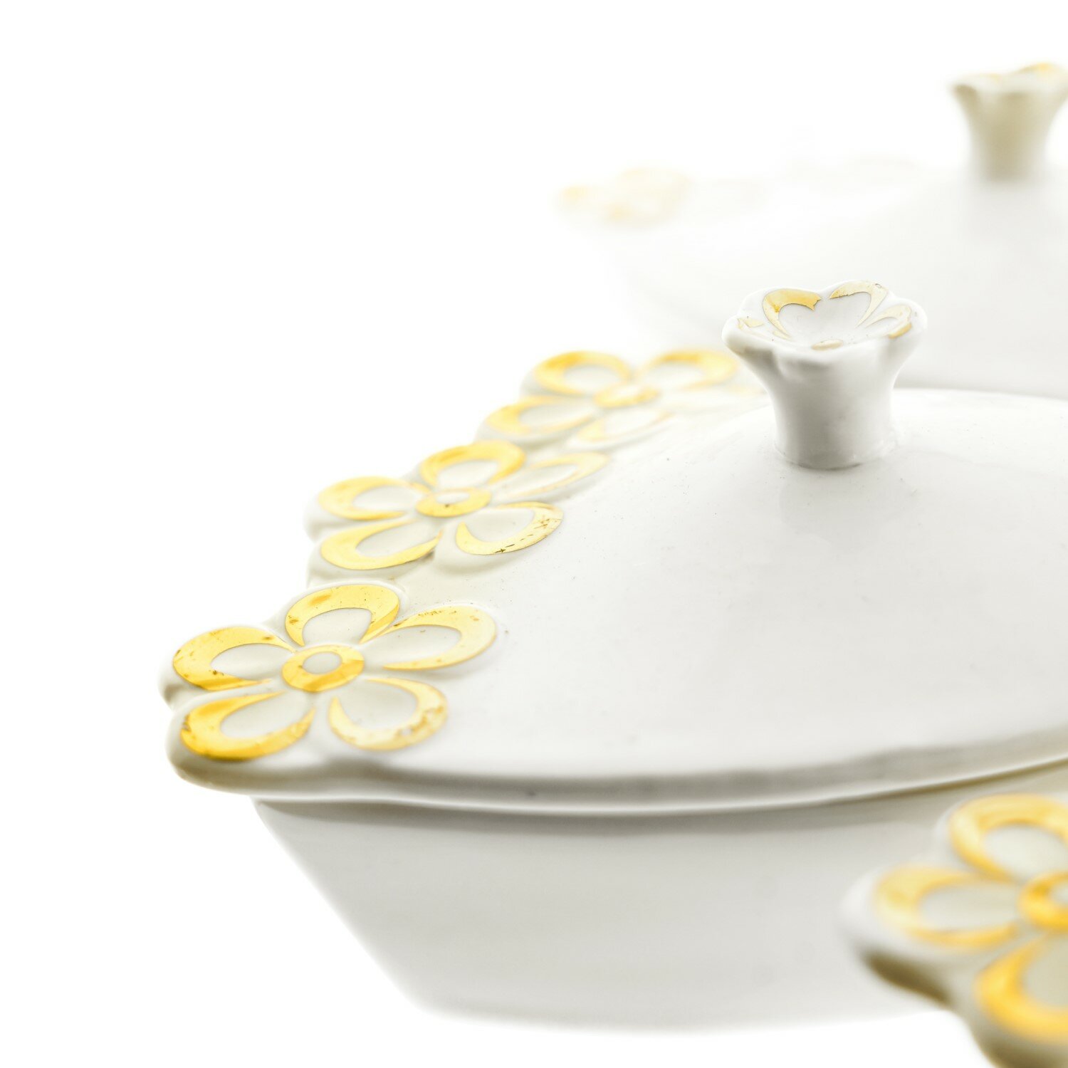 6-teiliges Snackschalen-Set aus Porzellan in Weiß Goldene Halterung