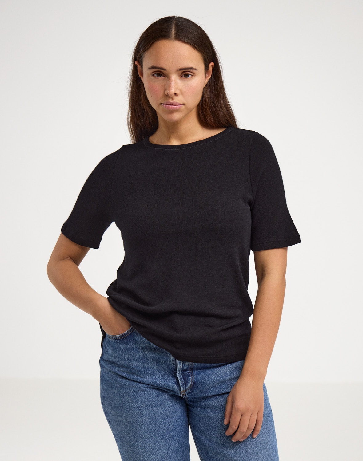 T-shirt van merinowol voor dames in Zwart