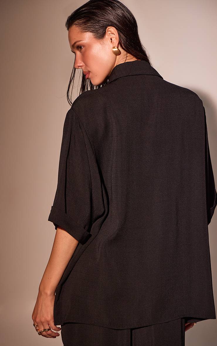 Noir Chemise De Plage À Épaules Tombantes Aspect Lin