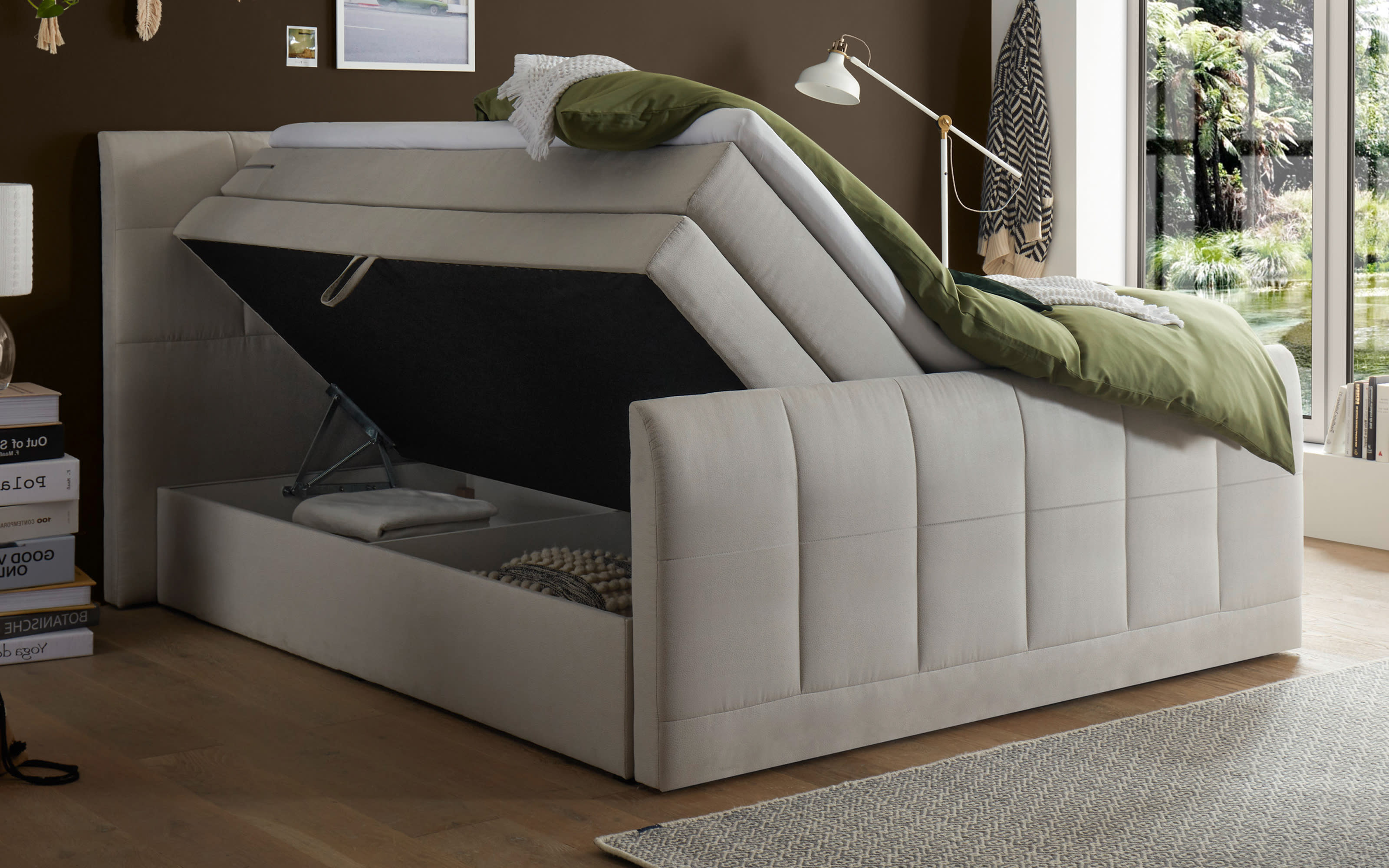 Boxspringbett Girona, creme,160 x 200 cm,mit Tonnentaschenfederkern-Matratzen