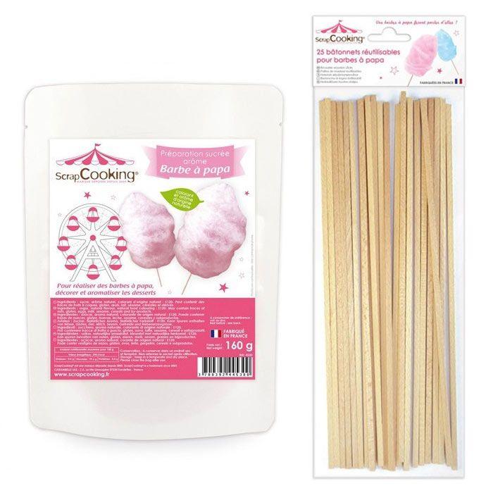 Préparation barbe à papa rose 160 g + 25 bâtonnets Scrapcooking