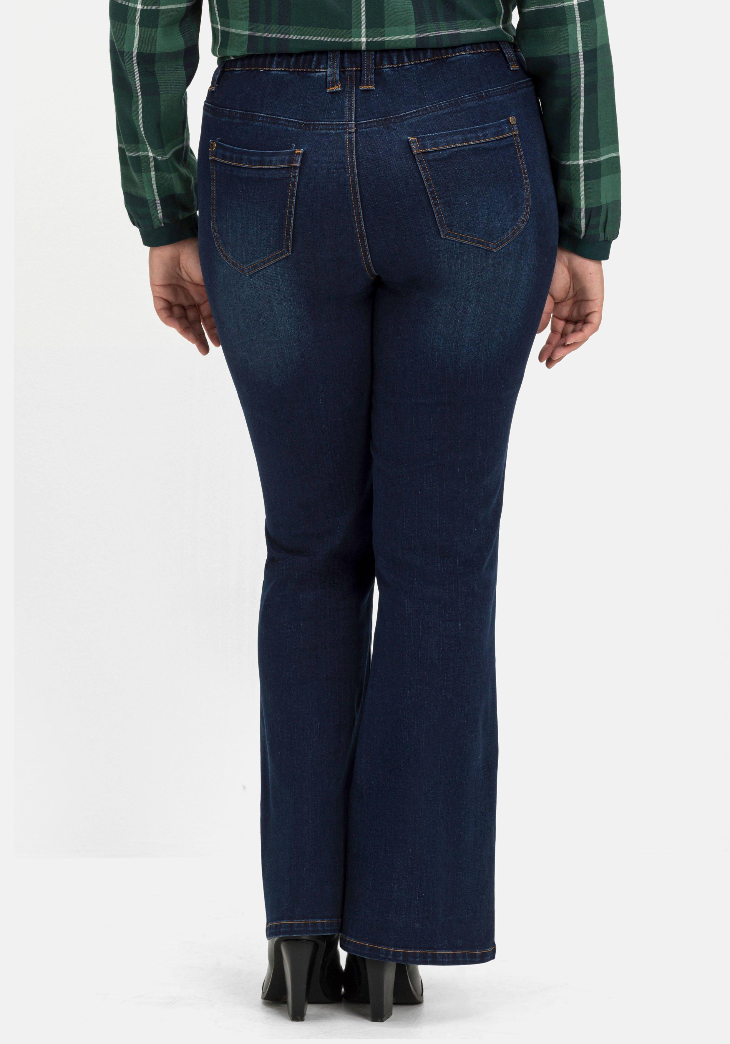 Bootcut-Jeans mit Gummibund und Kontrastnähten