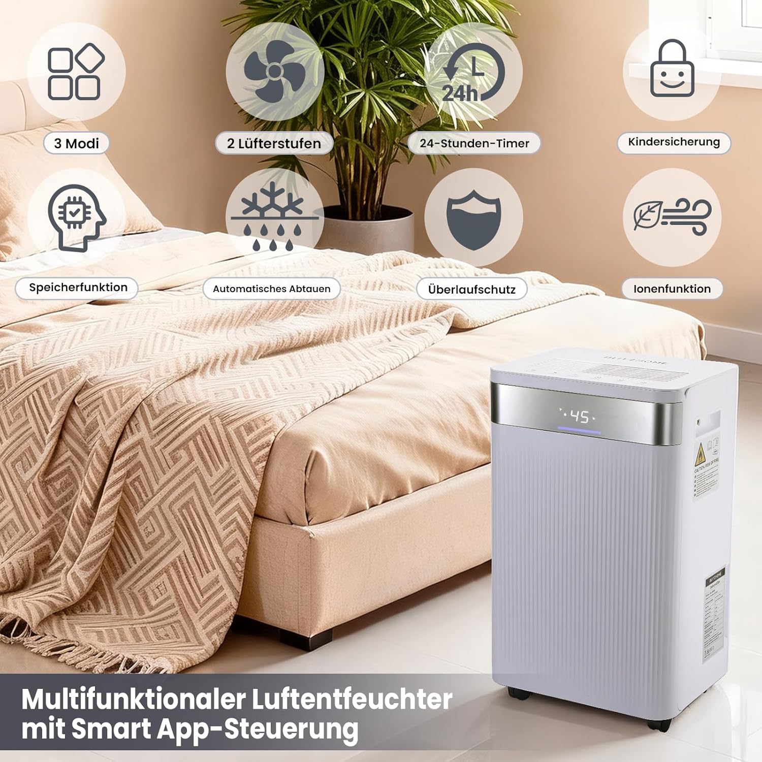 Luftentfeuchter, BLITZHOME 20L/24H Entfeuchter Elektrisch für ca.40m², WiFi App-Steuerung, 4,5L Tank, LED-Anzeige,Timer, Ionen, Schlafmodus, Kindersicherung, Raumentfeuchter für Home Keller Wohnung