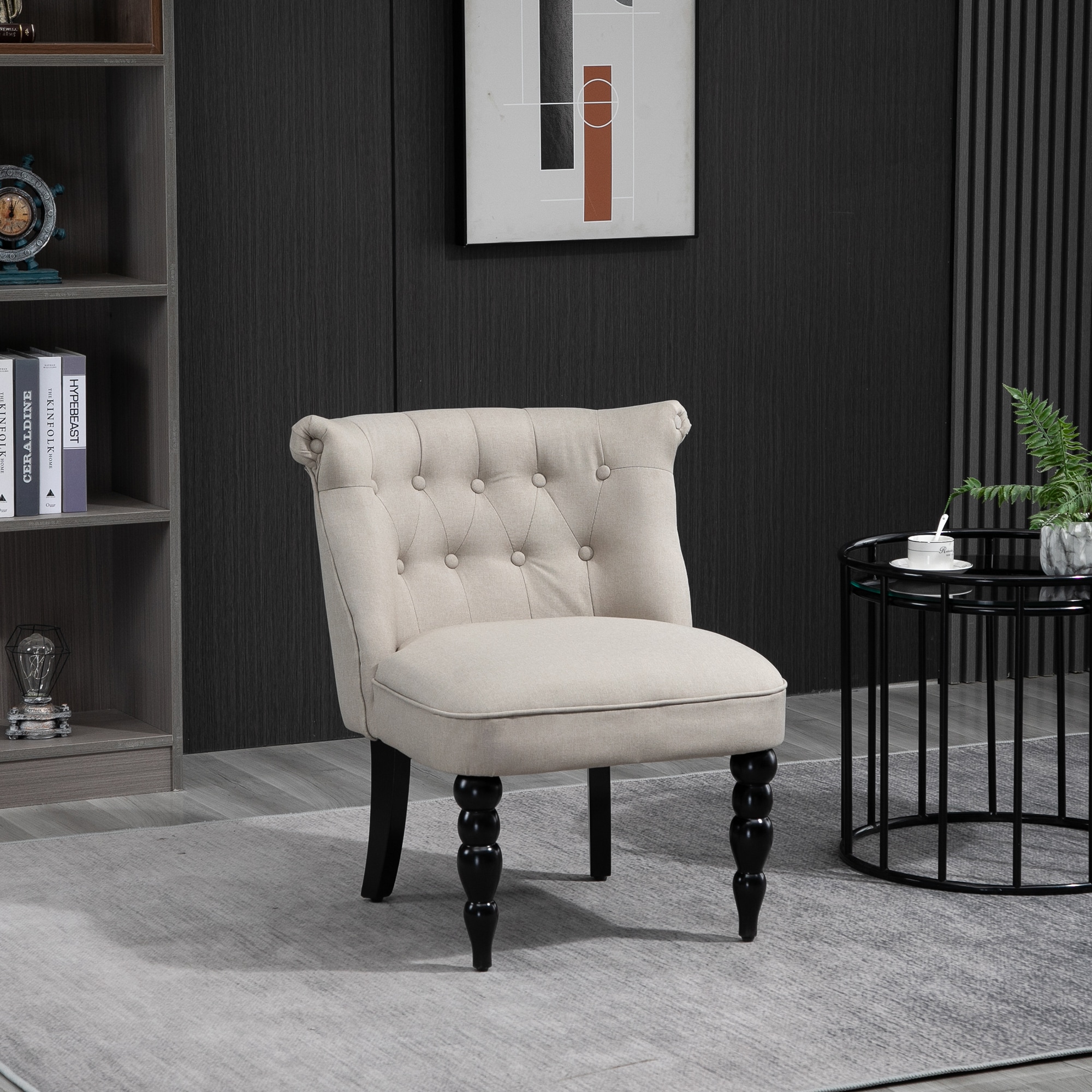 HOMCOM Polstersessel mit Knopfdesign beige, schwarz 67 x 67 x 78 cm (LxBxH)