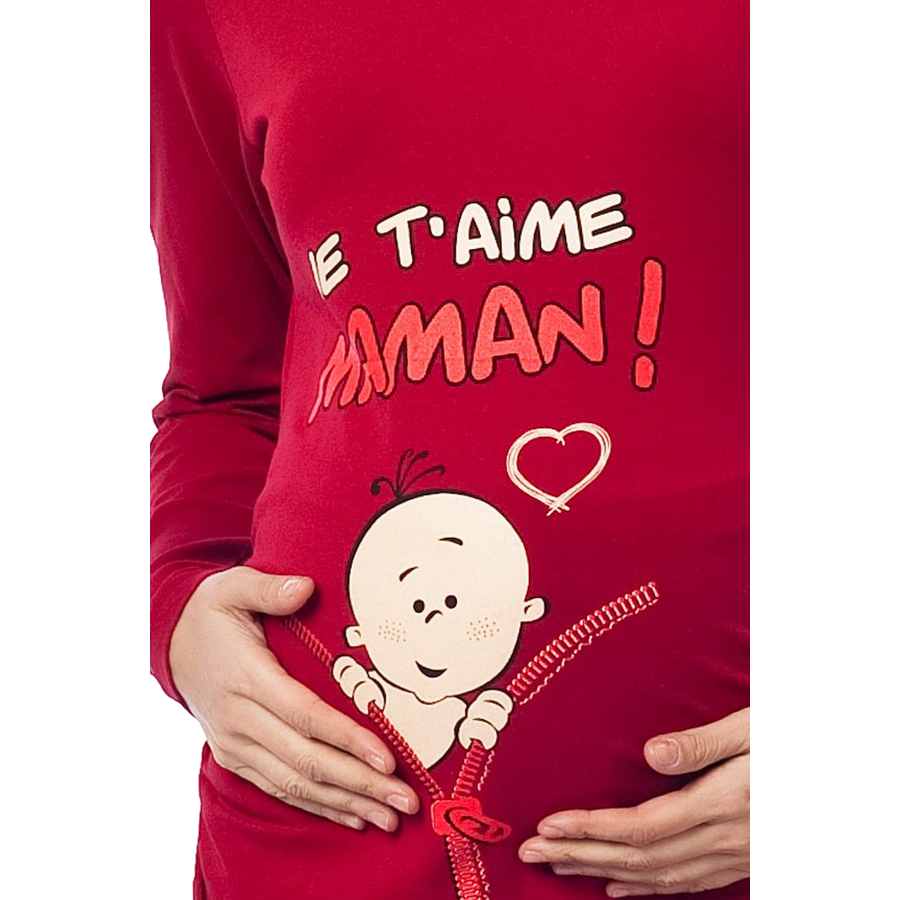 M.M.C. Umstandslangarmshirt Je t’aime maman mit Motiv Weinrot