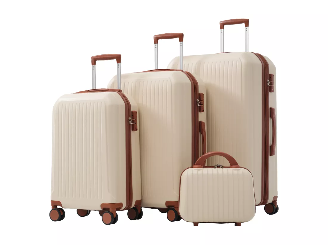 Bagage à main de 4 pièces 14&20&24&28 pouces– bagage à coque rigide - Avec poignées télescopiques en métal - blanc