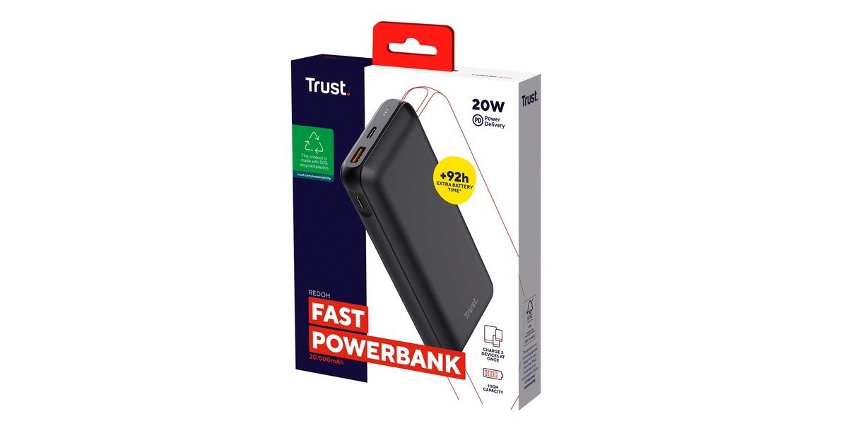 TrustRedoh Fast 20.000mAh Powerbank  (Zwart)