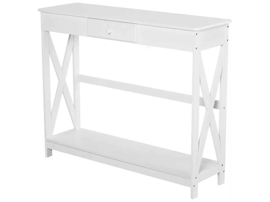 Console style table de drapier néo-rétro tiroir + étagère dim. 100L x 30l x 81H cm MDF blanc