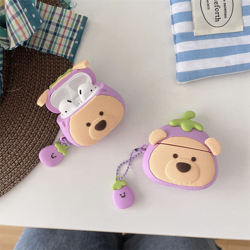 VanDi - Auberginebeer AirPods / Pro oortelefoonhoesje met bedel