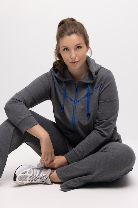Sweatjacke, Piping, Kapuze, gerundeter Saum