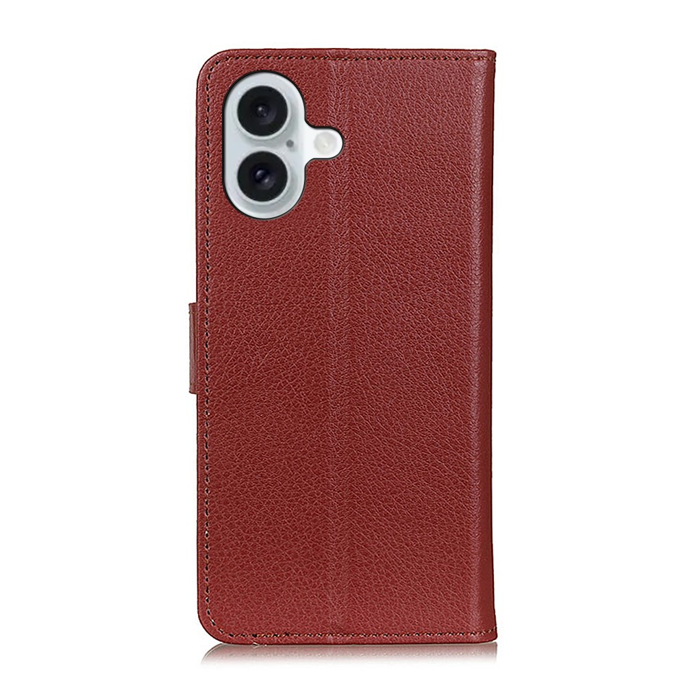 iPhone 16 Leder Tasche Flip Cover Litchi Look - Braun