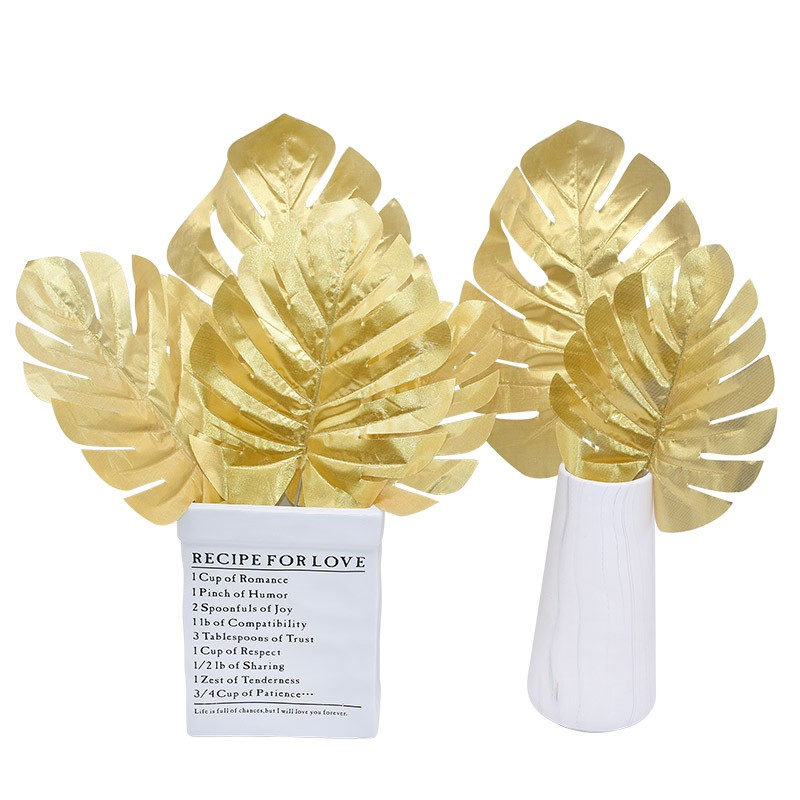 (12er Set) 38cm Deko Kunstblätter Palmenblätter Monstera Kunstpflanzen Blätter für Kranz / Girlande / Blumenstrauss - Gold