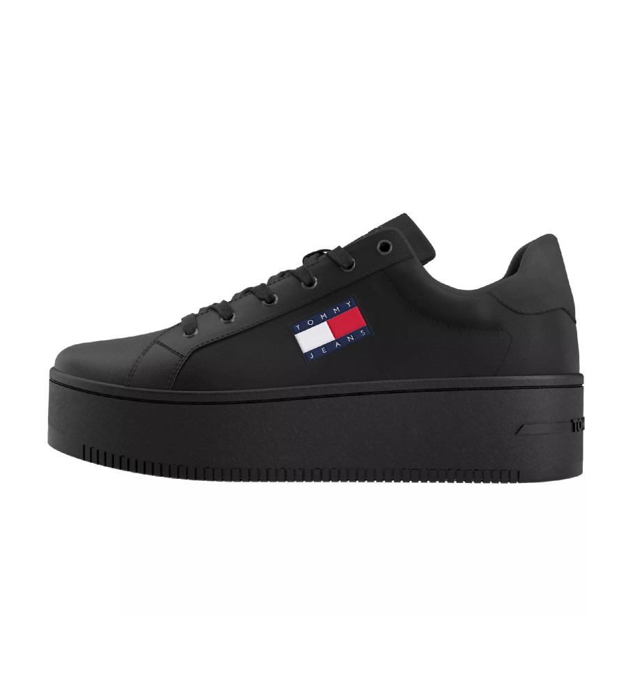 Tênis plataforma Tommy Jeans Ess em couro preto - Altura da plataforma: 4 cm -