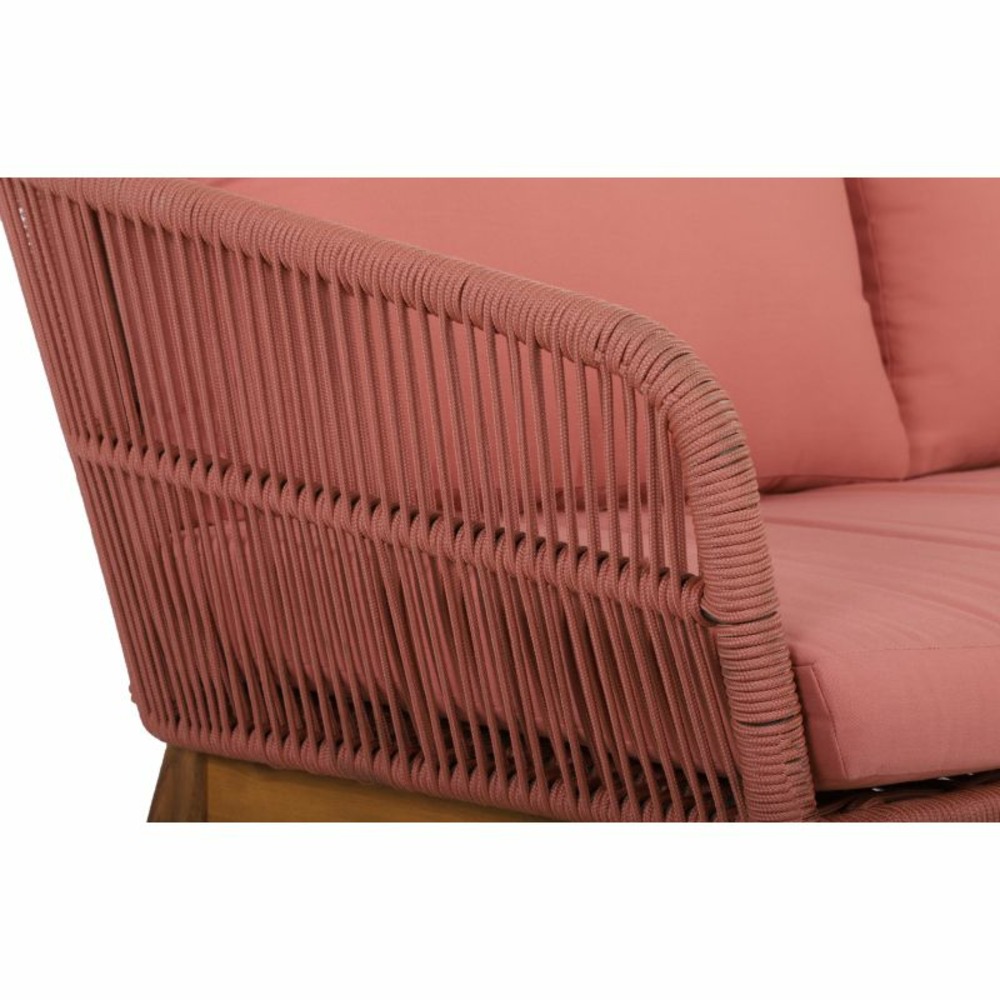 Salon de jardin mala en bois d'acacia 5 places corde coussins terracotta