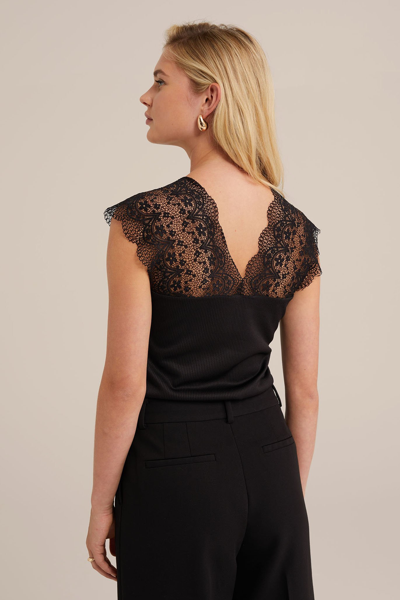 singlet met kant WE Fashion Zwart
