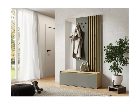 Ensemble meuble d'entrée avec porte-manteau et miroir + commode - Collection NEMO