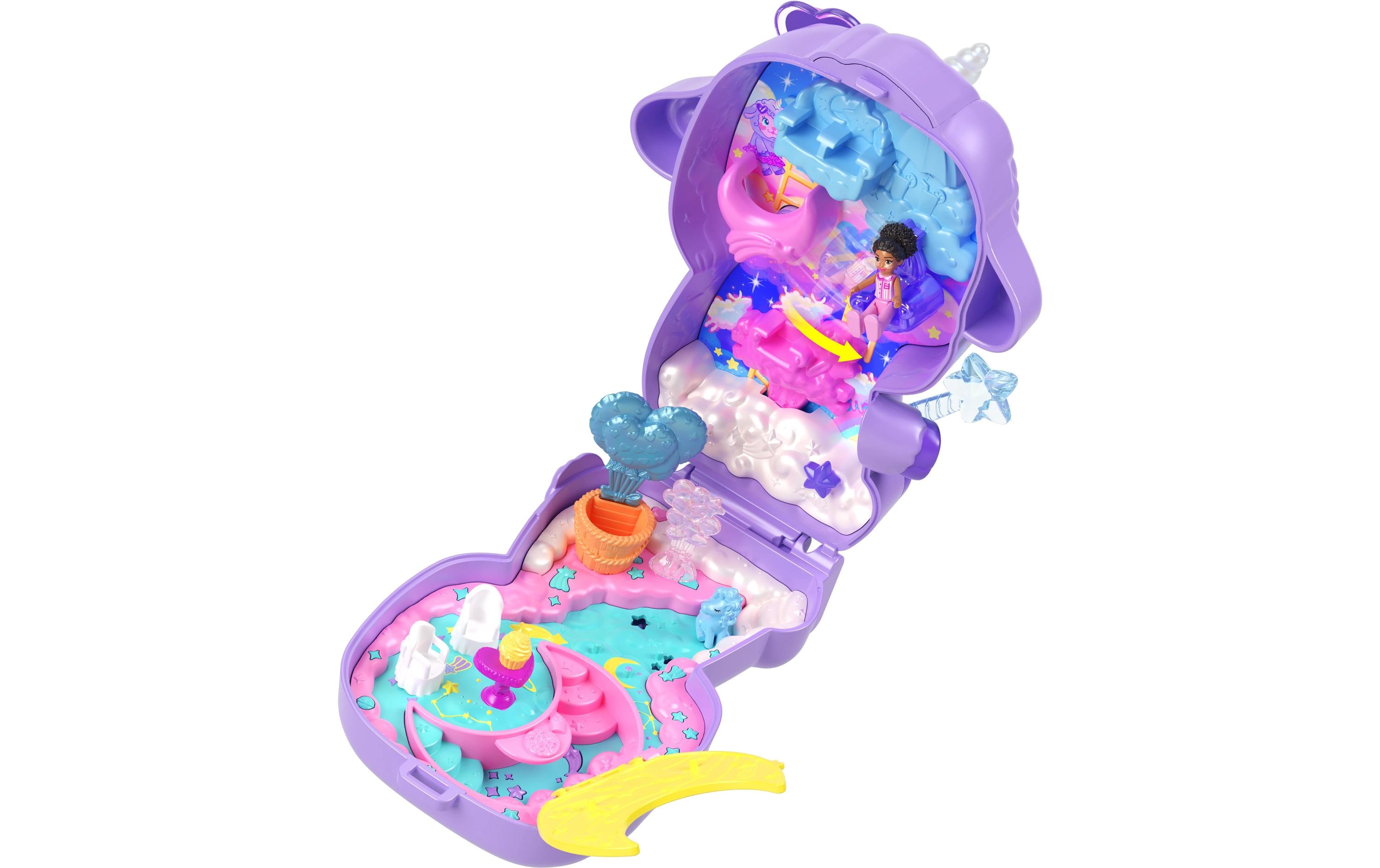 Spielset Lämmchen SchatulleSpielzeug-Set in zauberhafter Lamm-Form mit 1 Minipuppe und Haustier-Einhorn, Reisespielzeug mit Futter- und Styling-Zubehör
