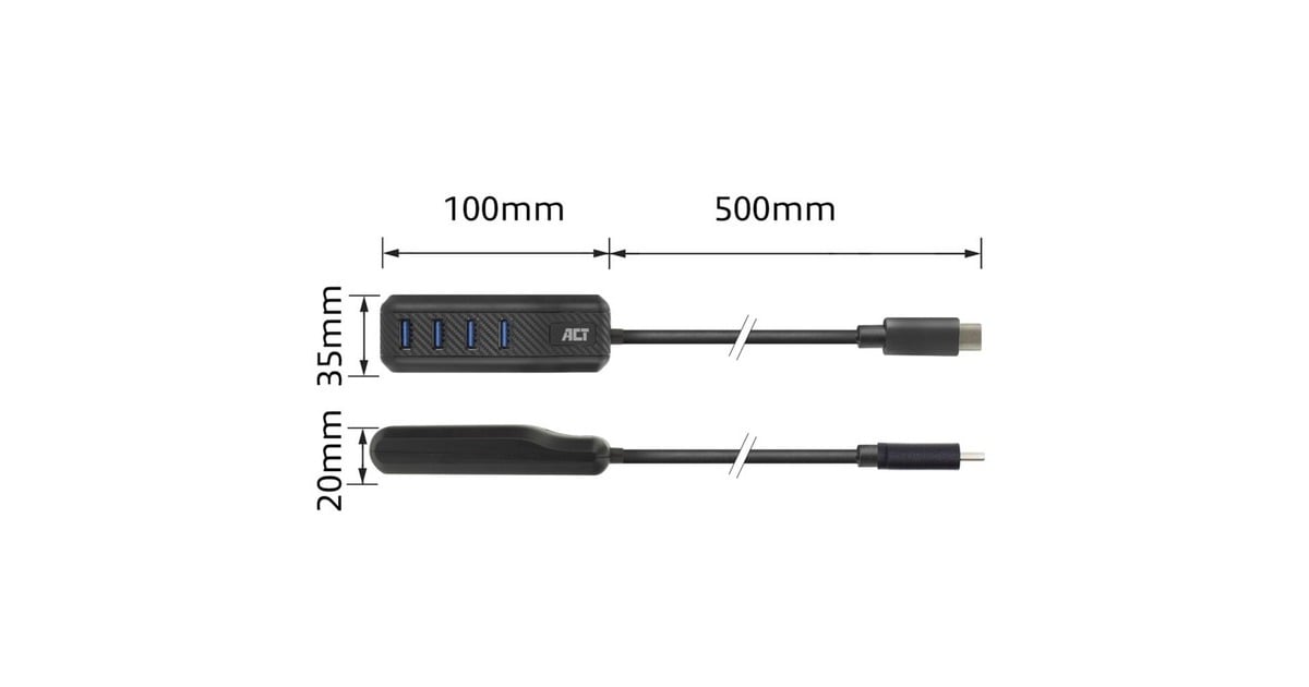 ACT ConnectivityUSB-C hub 3.0, 4 poorts USB-A usb-hub  (Zwart)