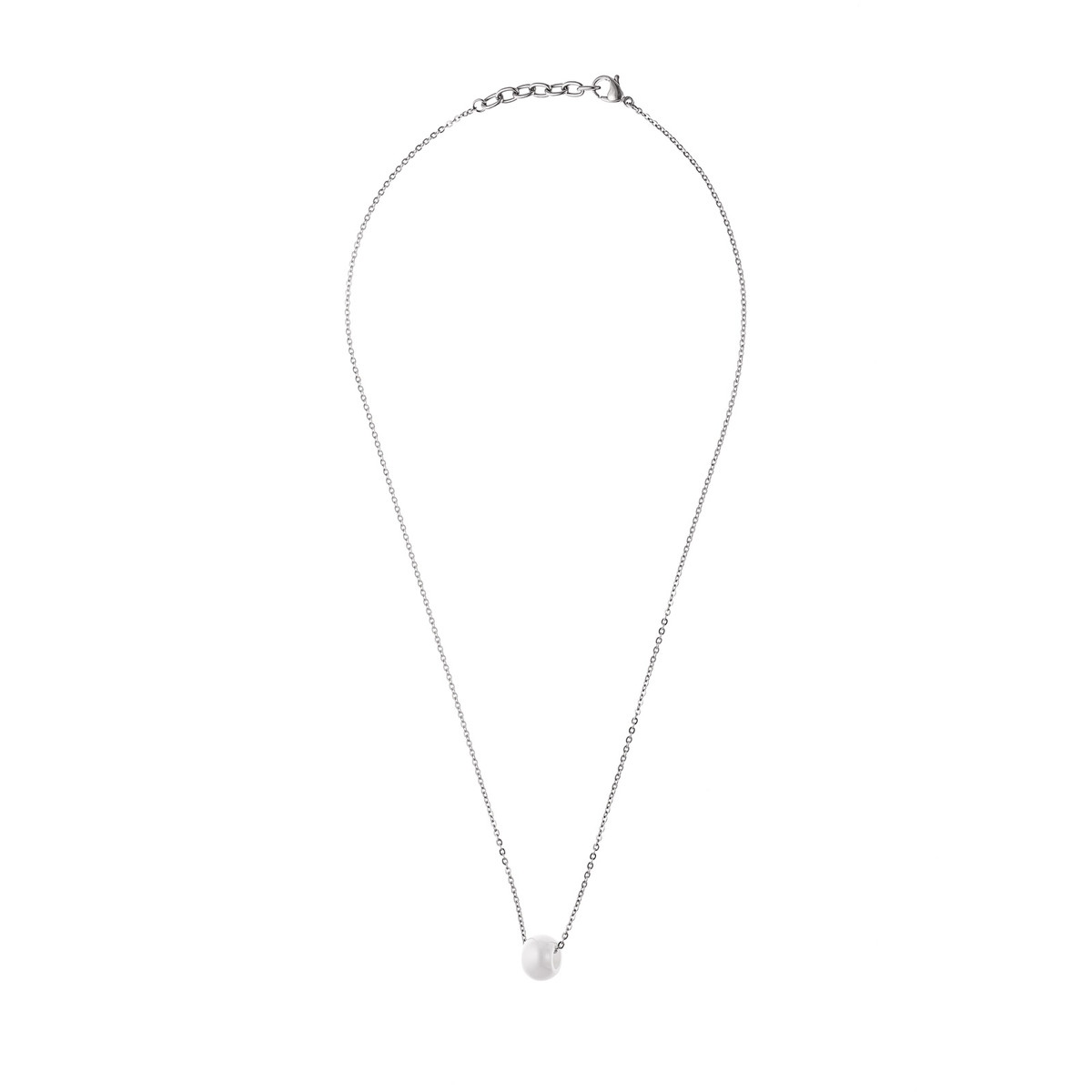 STELLA - Collier - Motif Pure Ceramic Blanc & Chaine forçat acier