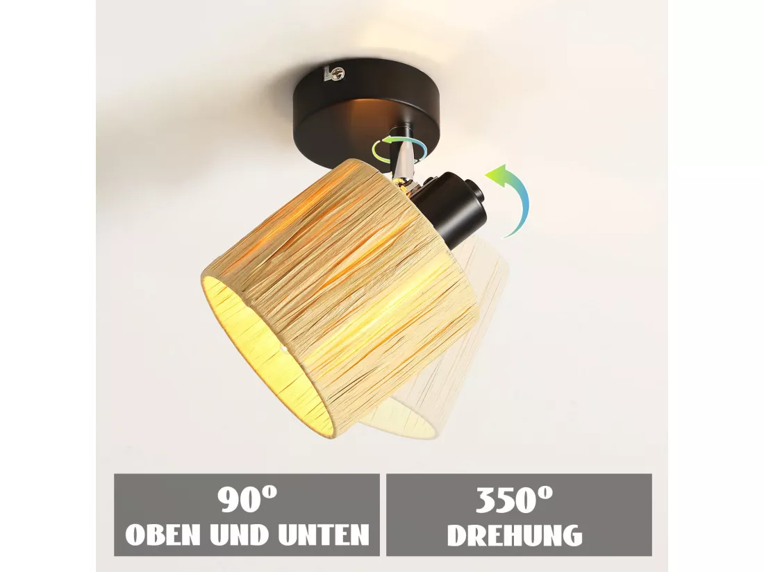 Spot De Plafond 1 Flamme Noir E14 Papier Naturel Plafonnier Chambre