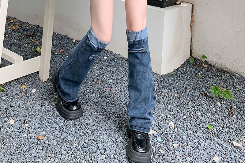 Bolgivy - Set: Hoge taille denim mini-kokerrok + beenwarmers