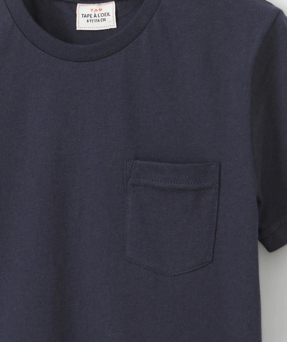 T-SHIRT GARÇON EN COTON BLEU MARINE ET À MANCHES COURTES