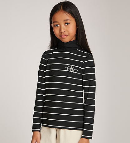 Calvin Klein Bluse - Slim Rollkragen - dünn Black Ivory Stripe