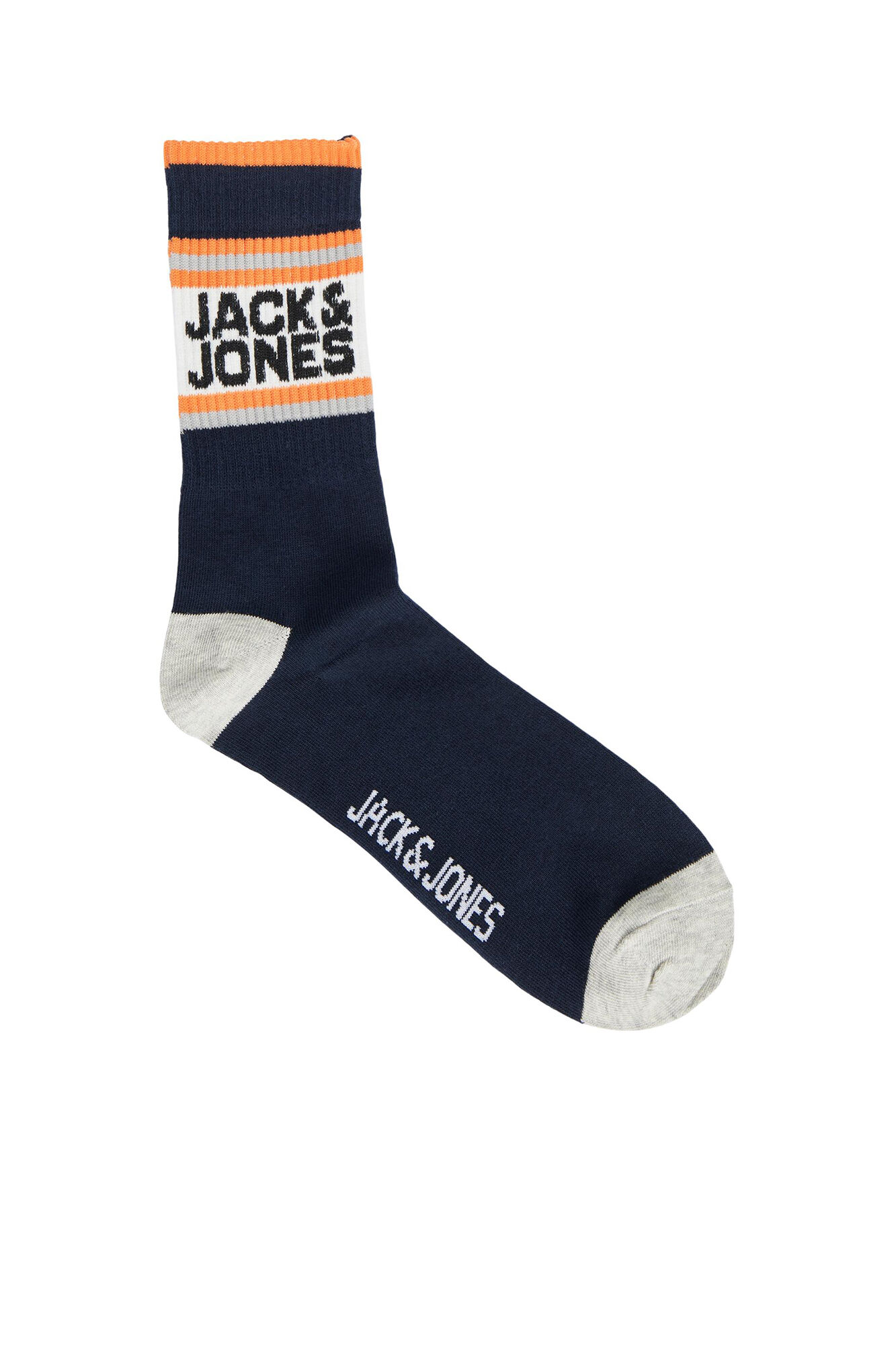Pacote com 5 pares de meias altas com estampa esportiva listrada.