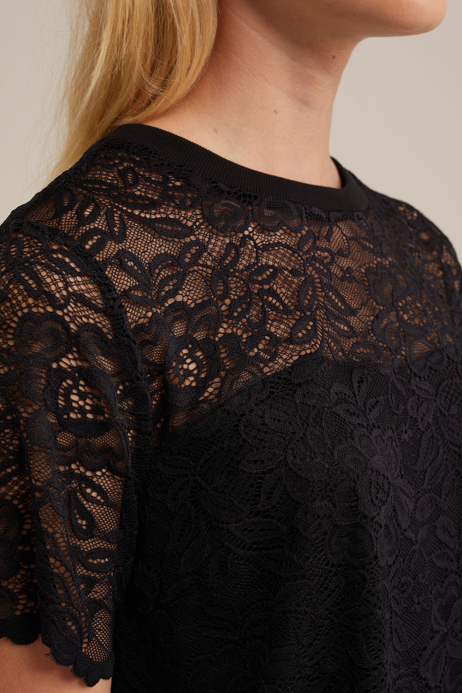 kanten T-shirt WE Fashion Zwart