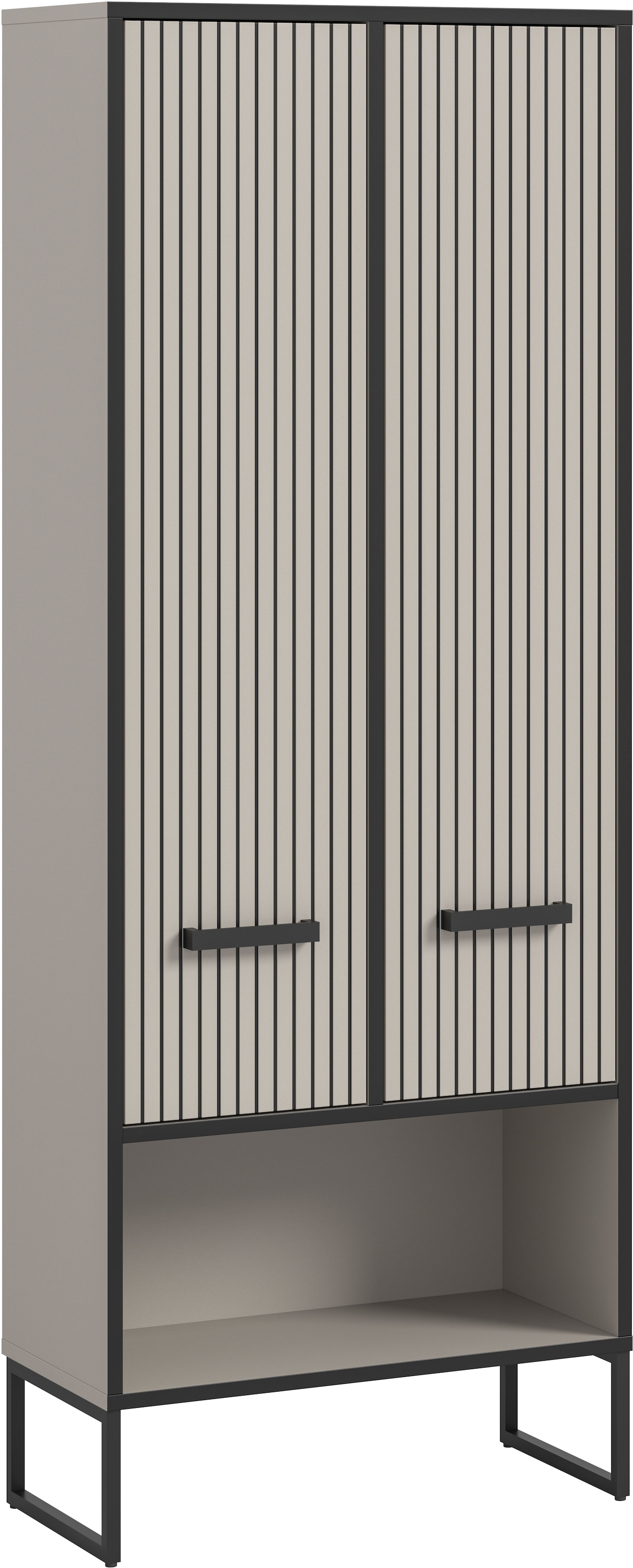 welltime Hochschrank »Locri, Höhe 159 cm, Rillenoptik, Metallkufen« 1 Stk. tlg. variable Einlegeböden, modernes Design, Badschrank, Bad