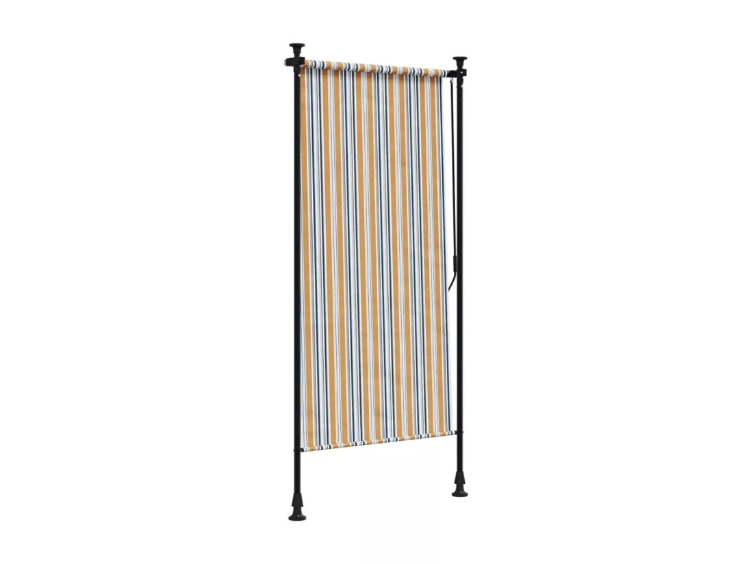 Store roulant d'extérieur jaune et blanc 120x270 cm tissu acier