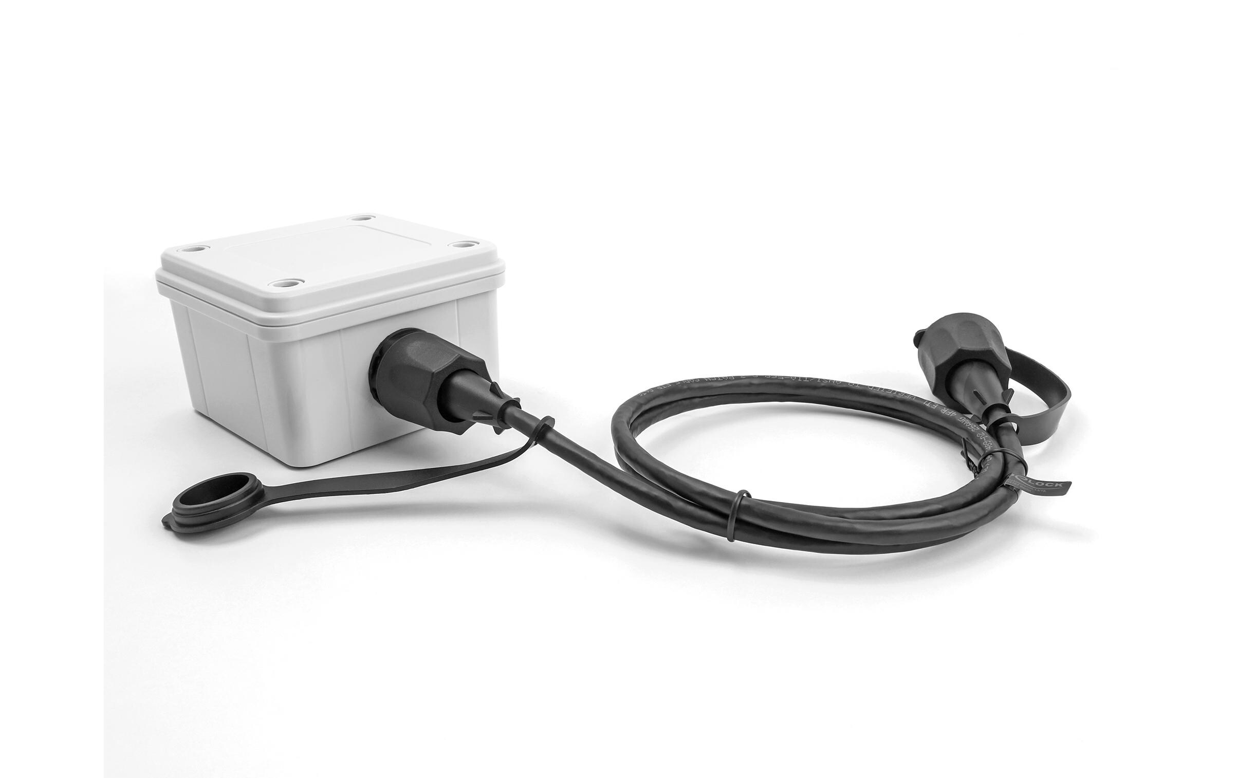 Patchkabel mit Verschlusskappe Cat 6, STP, 3 m, SchwarzDelock Netzwerkkabel RJ45 Stecker zu RJ45 Stecker Cat.6 STP mit Verschlusskappe Outdoor IP68 staub- und wasserdicht schwarz 3 m