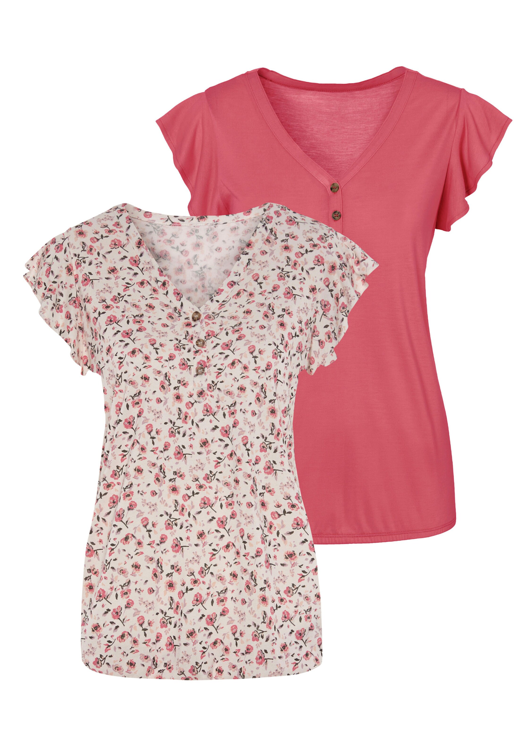 Vivance Kurzarmshirt in bedruckt, beere uni