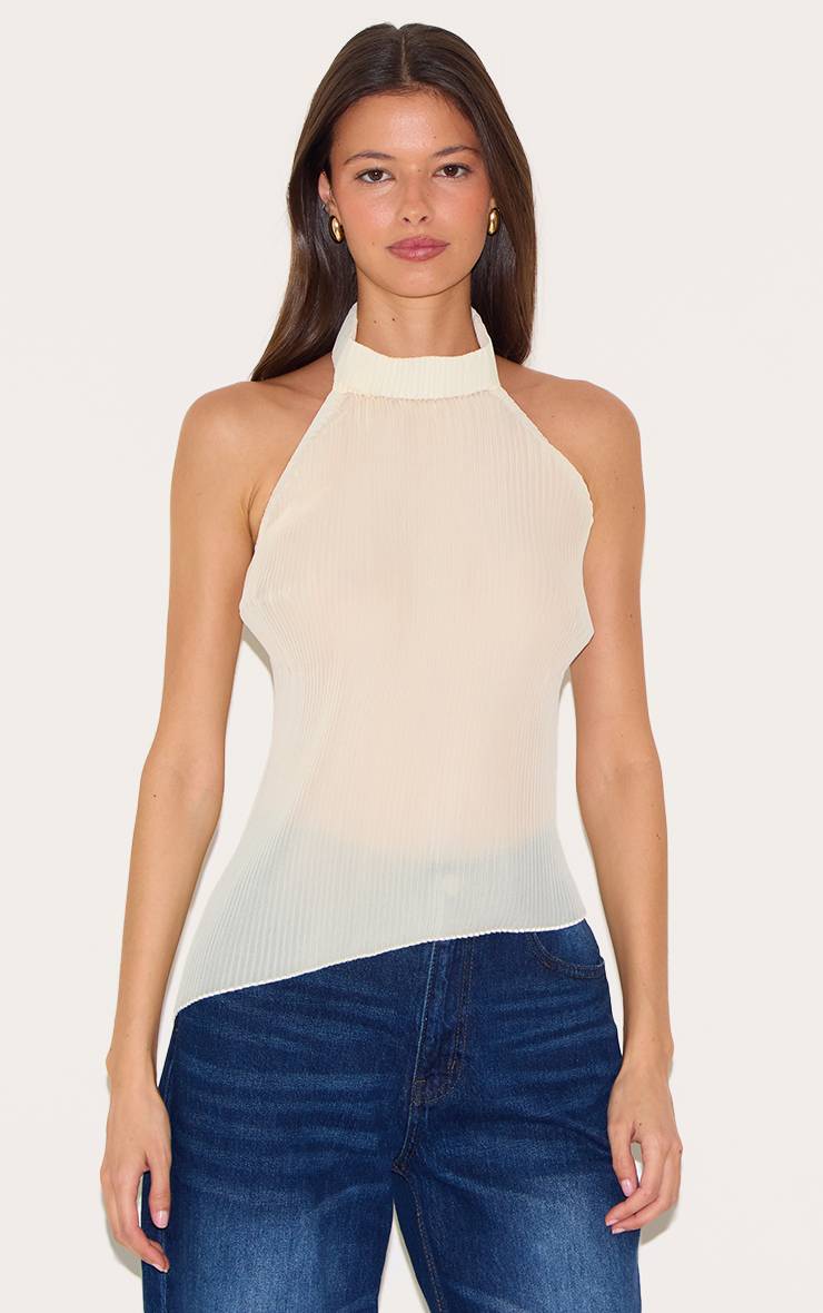 Citron Top Long Col Montant En Mousseline Plissée