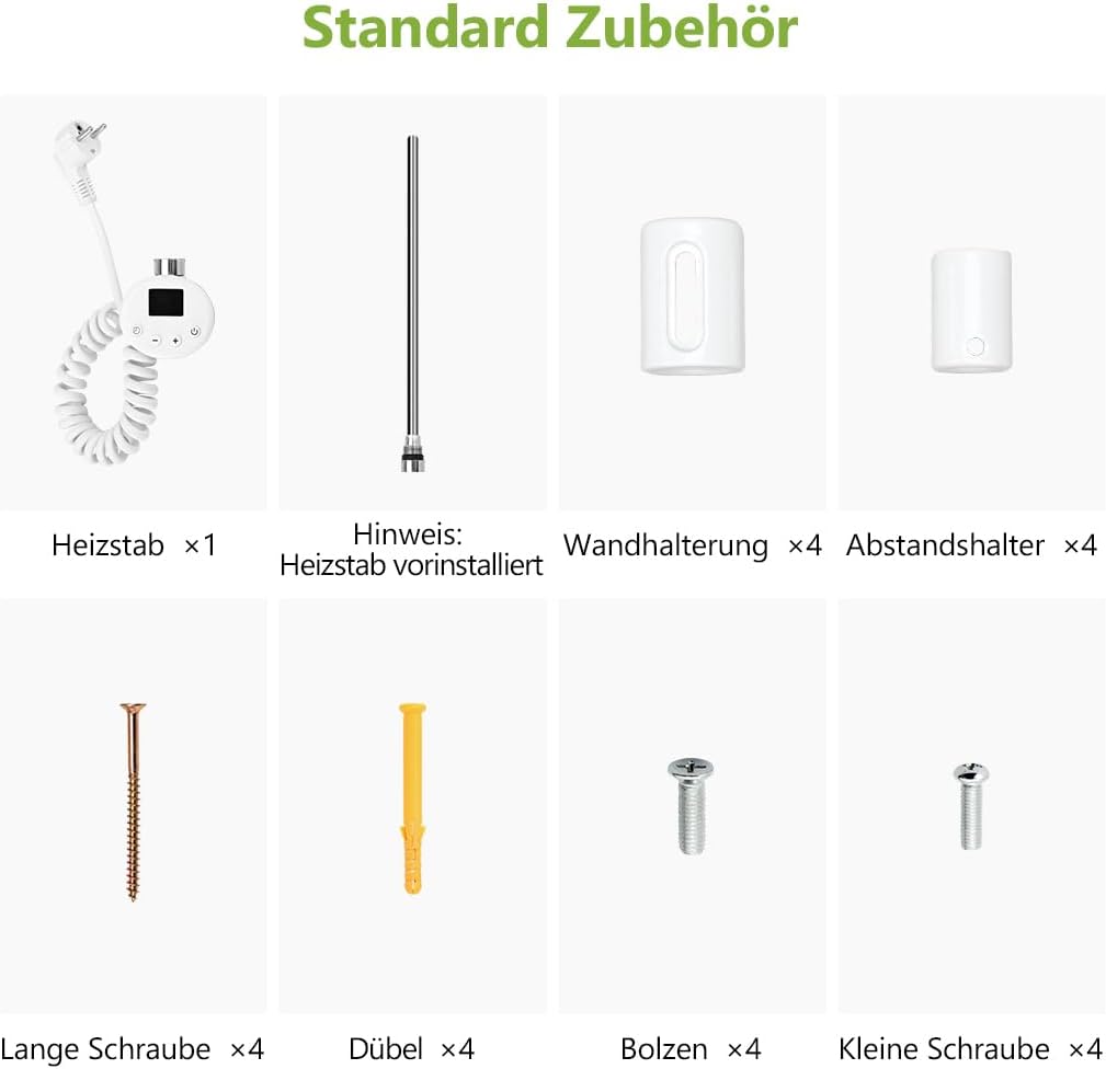 S'AFIELINA Elektrischer Badheizkörper mit Thermostat 1599x500mm Handtuchheizkörper Elektrisch Handtuchwärmer Badheizkörper Paneel Seitenanschluss 1000 Watt (Weiß)