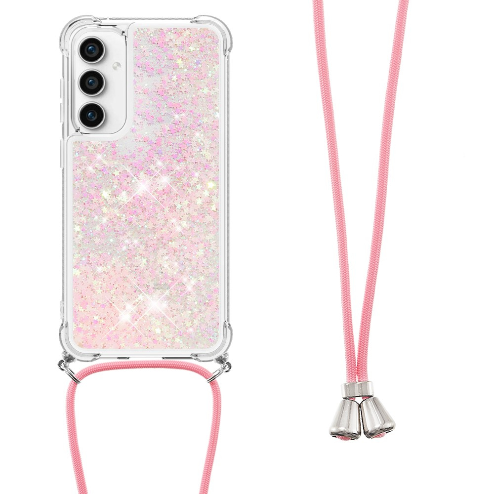 Samsung Galaxy S23 FE Necklace Gummi Hülle Liquid Glitzer   Handykette (130cm) - Rosa