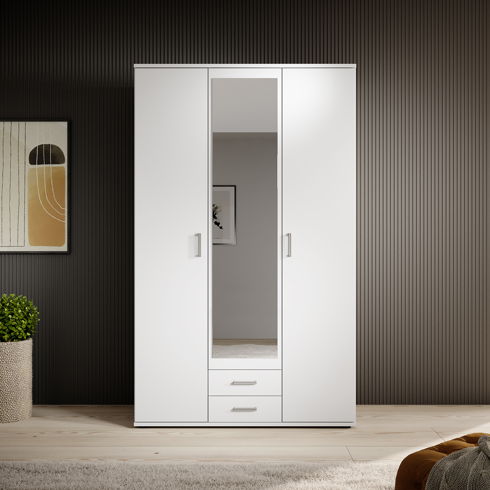 Drehtürenschrank - weiß - Spiegel - 195 cm