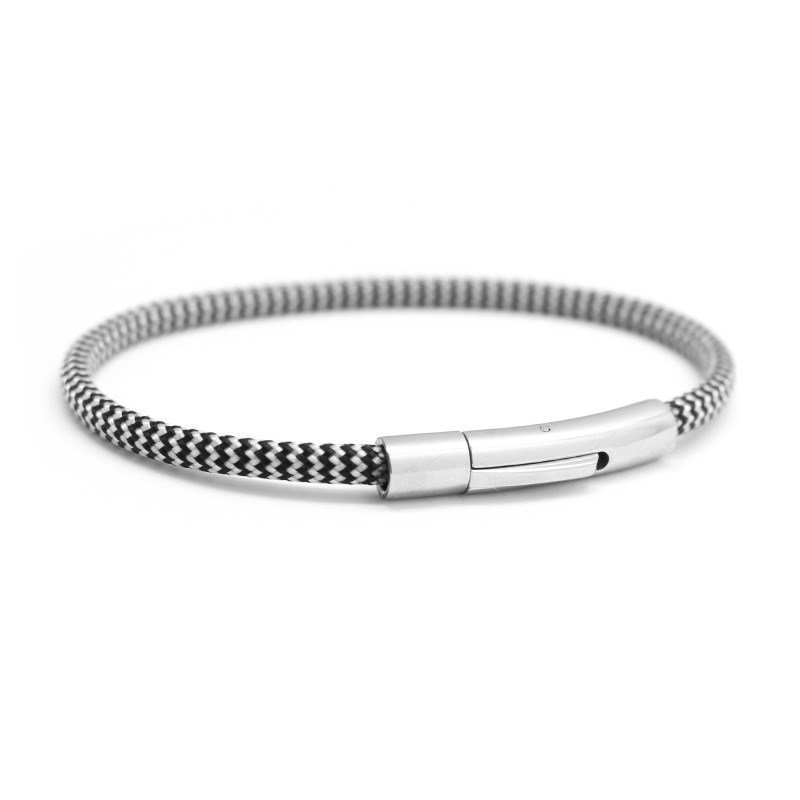 Bracelet cordon noir et gris - Acier inoxydable - Gravure DADDY