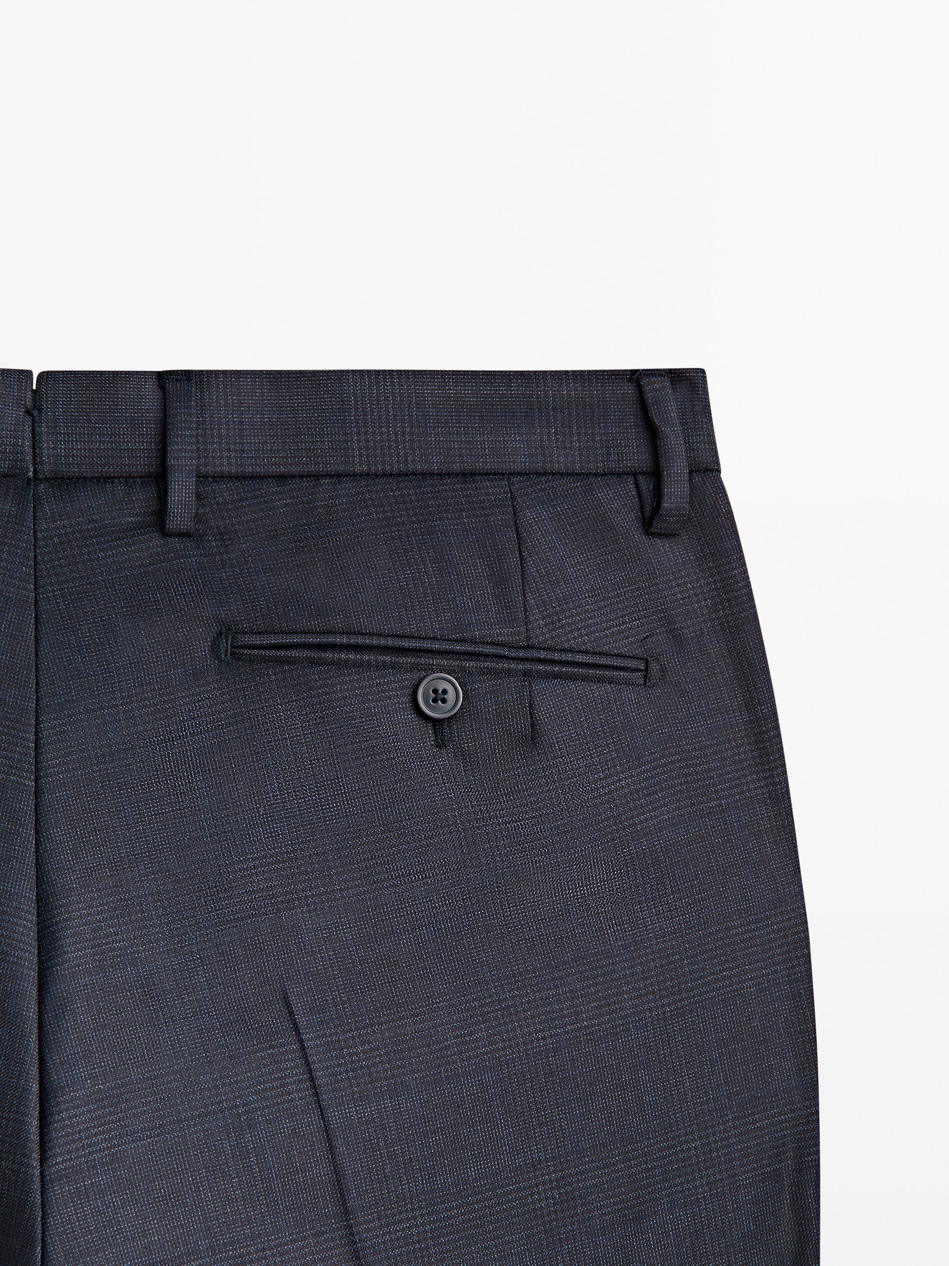 Calça de alfaiataria xadrez azul em lã - AZUL MARINHO