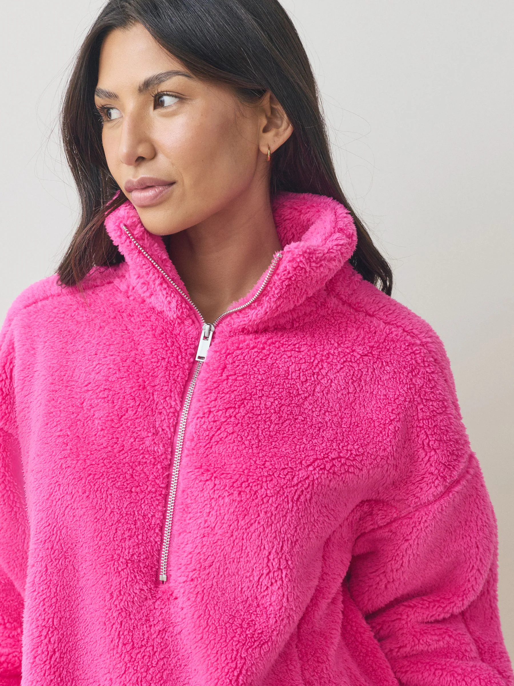Felroze - Borg fleece met korte rits