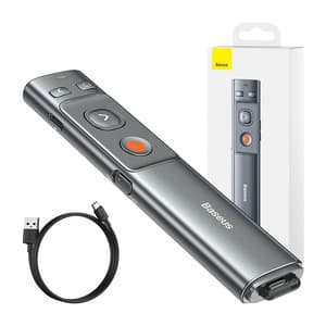 Baseus Orange Dot Multifunksjonell fjernkontroll for presentasjon, med laserpeker - grå