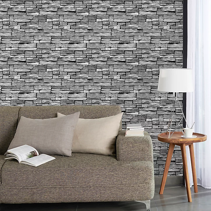 Papier peint Arrou gris motif pierre L.10m x l.53 cm