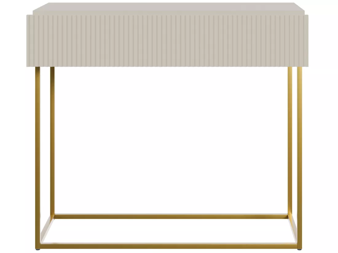 Table console - 90 cm - taupe (gris-beige) avec pieds dorés - VELDIO