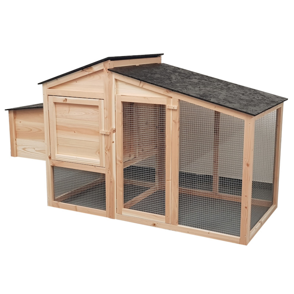 Poulailler léon douglas avec parc, habitat et pondoir 187,5x79x108 cm pour 2 à 4 poules
